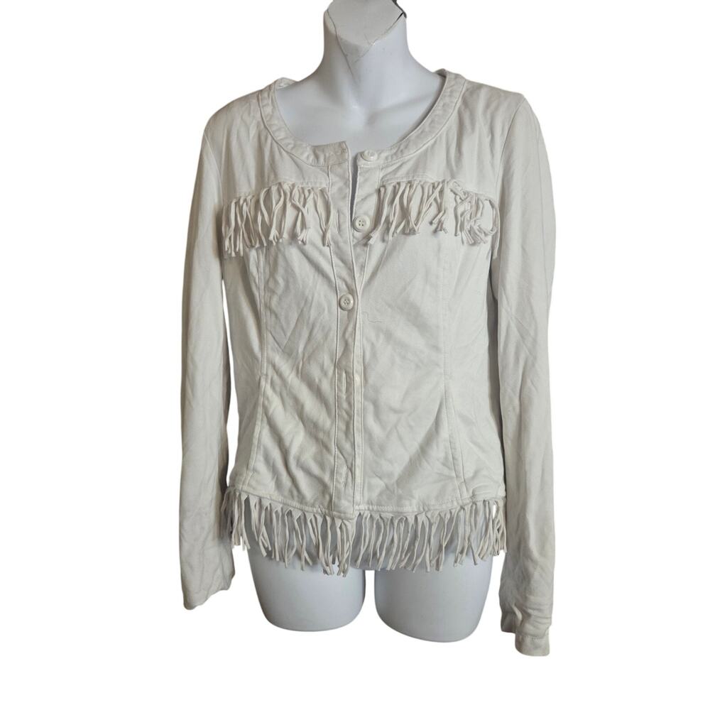 Mür Mür White Fringe Jacket Size L Western Boho Button Front